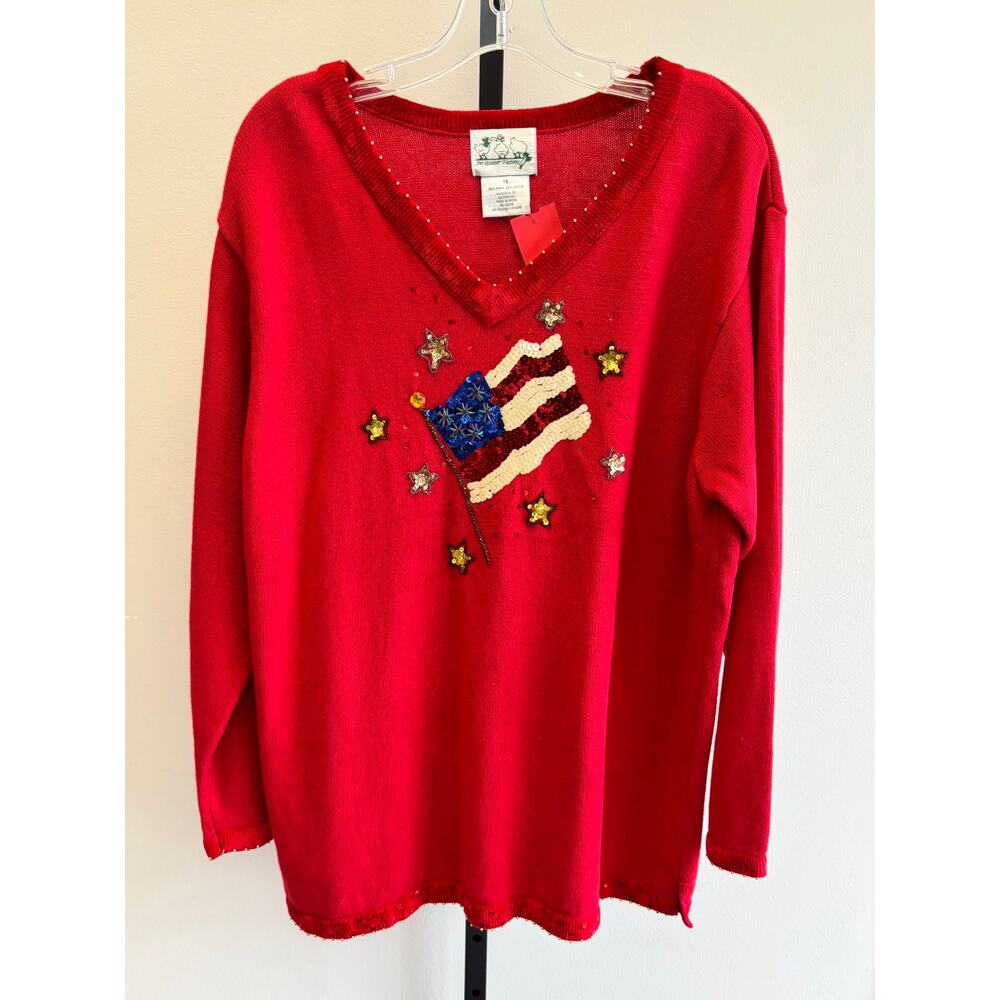 Quacker Factory Women's Red Sequin Long Sleeve Sw… - image 1
